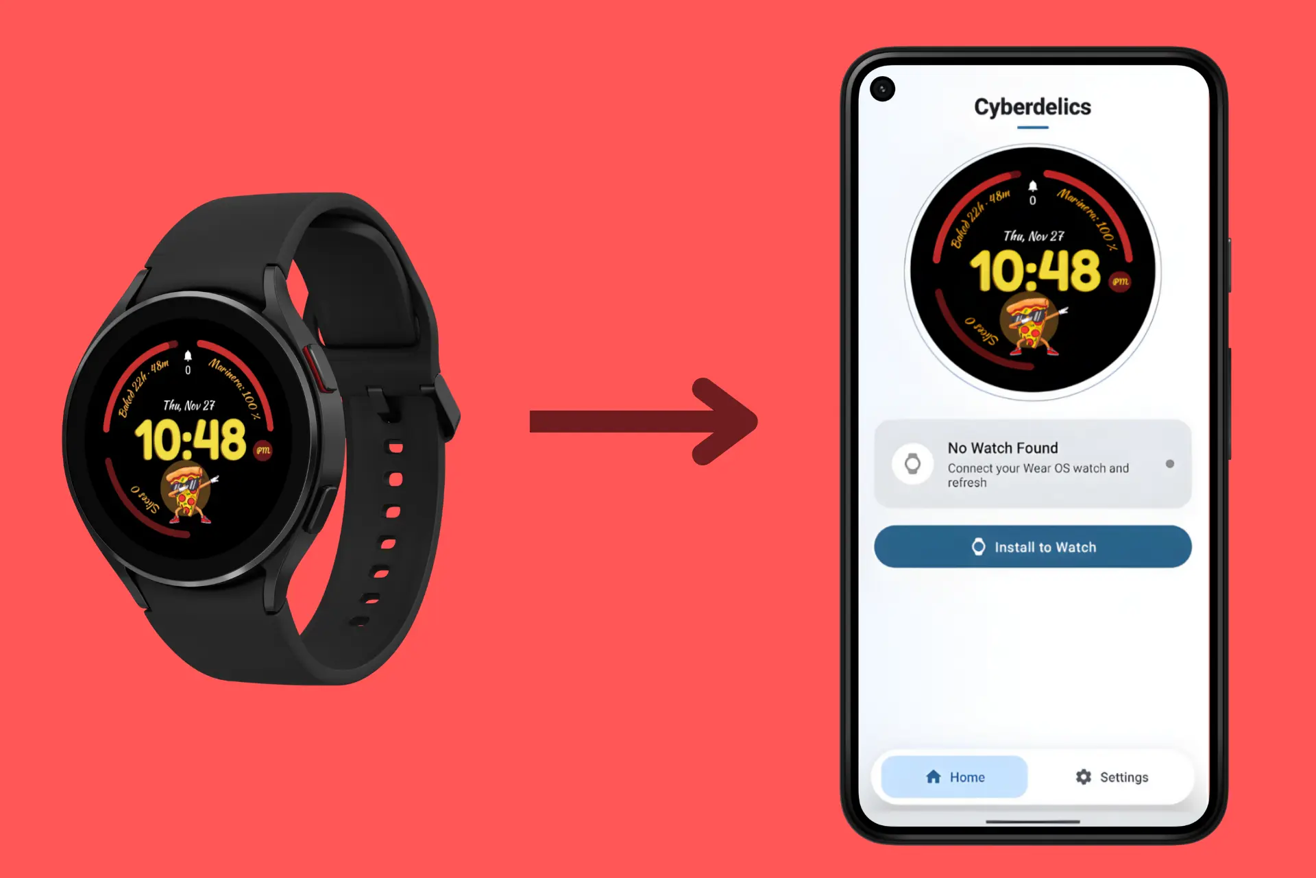 Galaxy Watch face with its companion phone app, both share the same package name