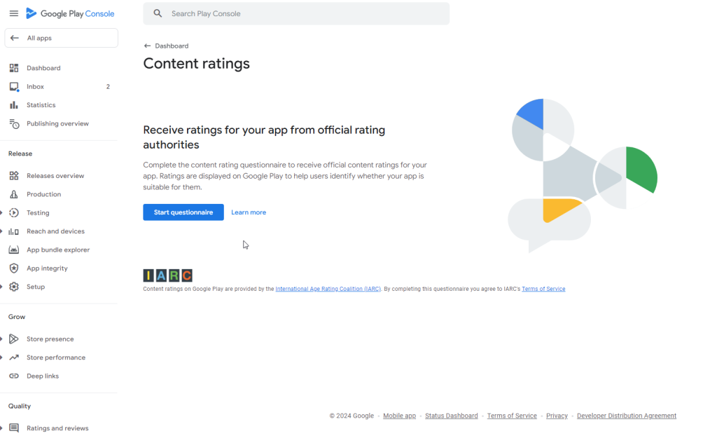IARC Content Rating Questionnaire in Play Console